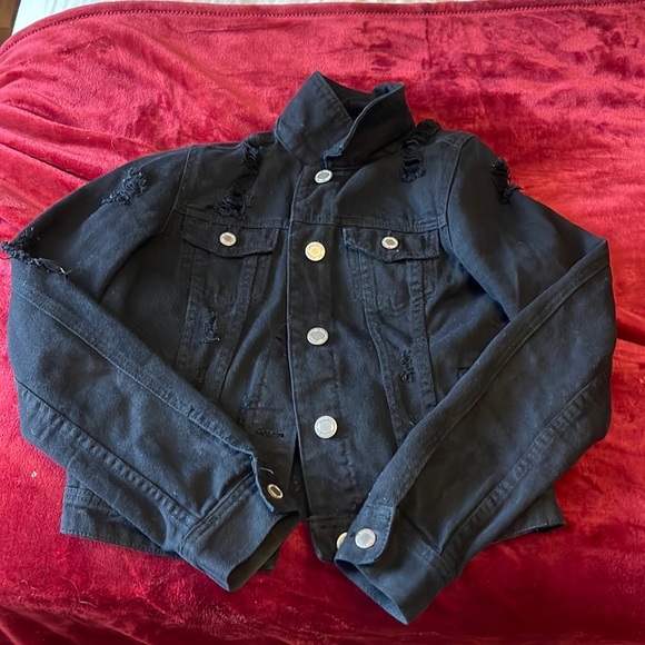 Revamped denim black jean jacket - Picture 1 of 5